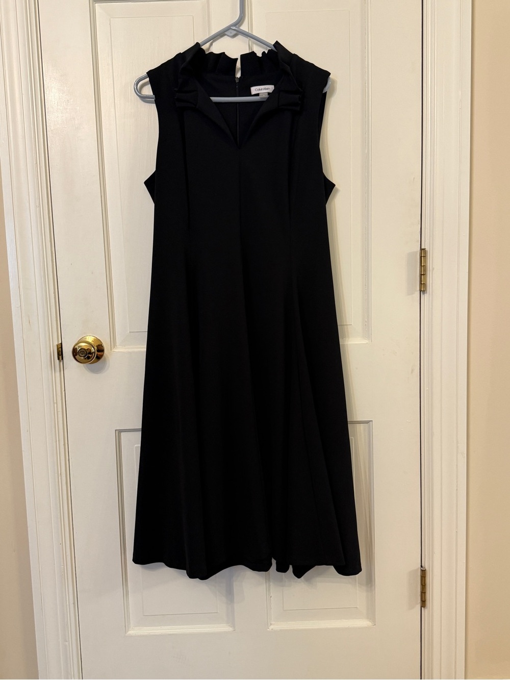 Calvin Klein Sleeveless Ruffle Collar Black Dress